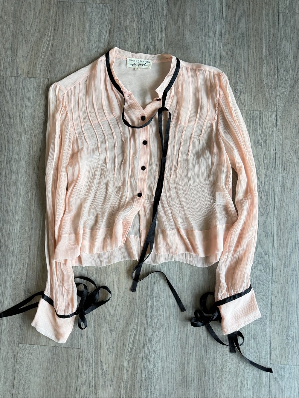 Nigel Preston Free People Sheer Tie-Neck Blouse - Pink - Picture 2 of 5
